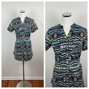 Elizabeth James The Label Blue Black Green Geometric Stripe Dress New Women XS